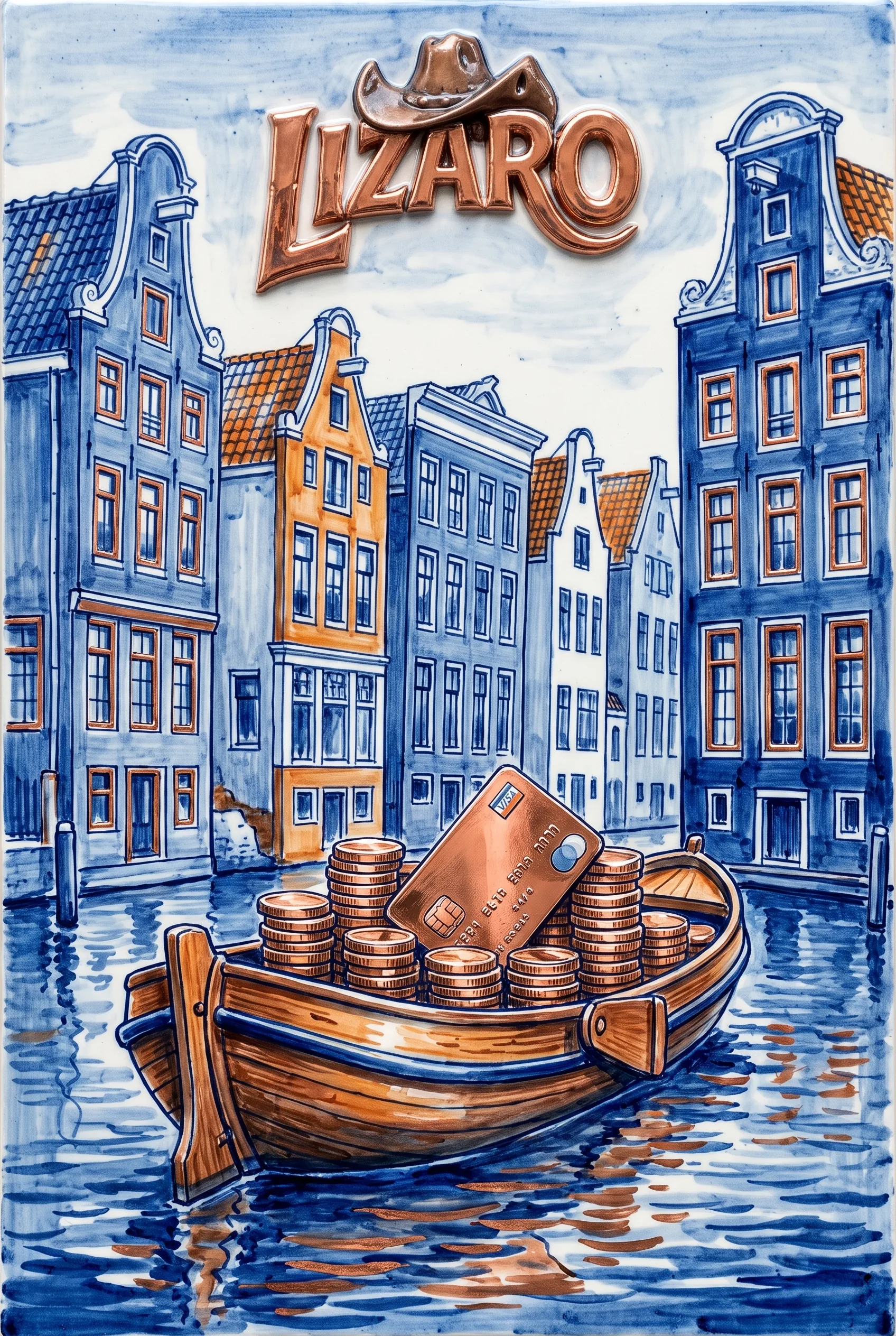 Delftsblauwe illustratie over storten en opnemen bij Lizaro